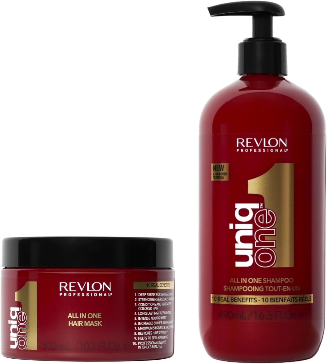 REVLON PROFESSIONAL Uniqone Super Masque Pour Cheveux Secs/Très Secs/Abimés 10 Bienfaits Super10R Mask, 300Ml + Uniqone Shampooing Et Après-Shampooing 2En1 Classique 490Ml