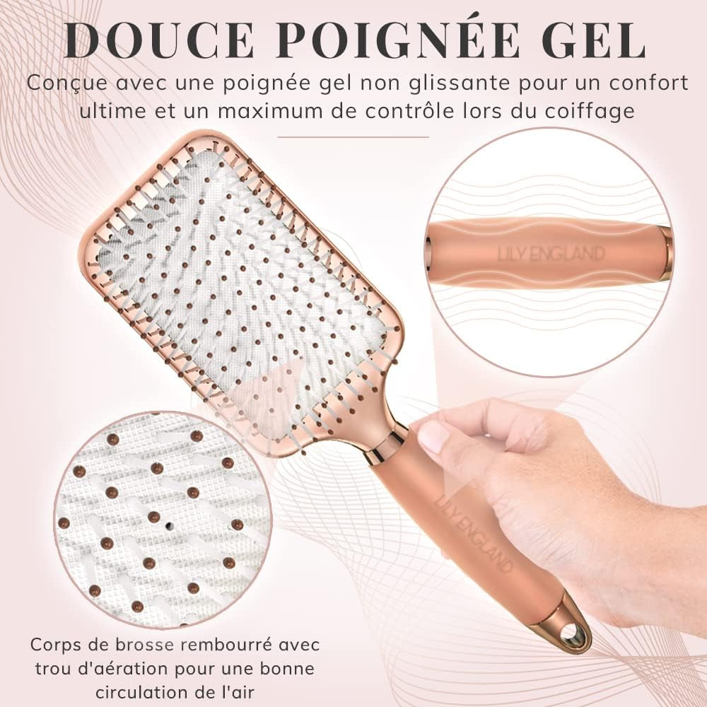 Élégante Brosse Plate, Parfaite Pour Le Démêlage, Le Lissage Et Le Séchage, or Rose,